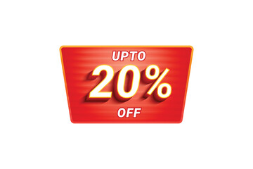 Sale Discount Label. Rounded Triangle Shape Sale Promotion Stamp. Price Upto 20% Off Tag. Red Color Sale Label.