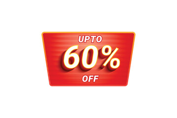 Sale Discount Label. Rounded Triangle Shape Sale Promotion Stamp. Price Upto 60% Off Tag. Red Color Sale Label.
