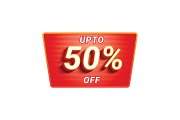 Sale Discount Label. Rounded Triangle Shape Sale Promotion Stamp. Price Upto 50% Off Tag. Red Color Sale Label.