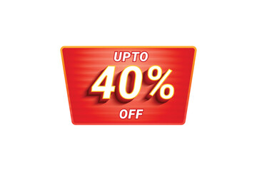 Sale Discount Label. Rounded Triangle Shape Sale Promotion Stamp. Price Upto 40% Off Tag. Red Color Sale Label.