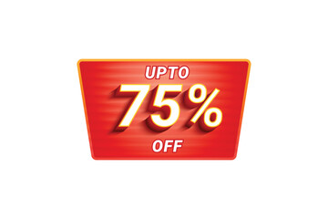 Sale Discount Label. Rounded Triangle Shape Sale Promotion Stamp. Price Upto 75% Off Tag. Red Color Sale Label.