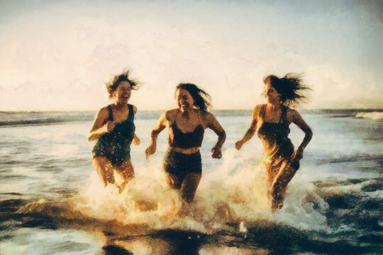 Group of Woman Running in the Water