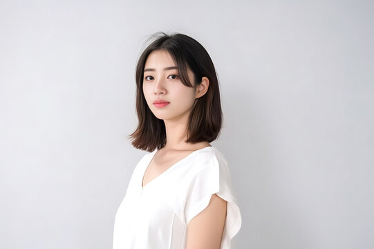Smart Casual Office Shirt uniform Girl Teenager - Adult stands in front of White Background. generative AI