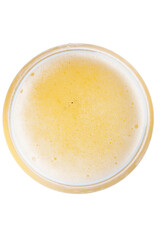 beer bubbles in Glass of light beer top view isolated on white, macro