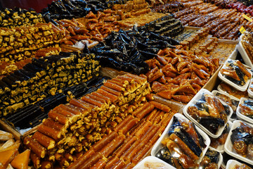 Turkish delight on the bazaar counter cevizli lokum   