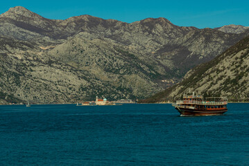 View of the Bay of Kotor on the islands near Perast Montenegro