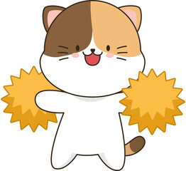 Cartoon cute cat cheerleader with pompoms