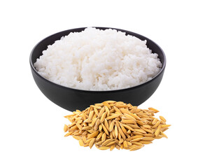 Rice in a black bowl isolated on transparent png