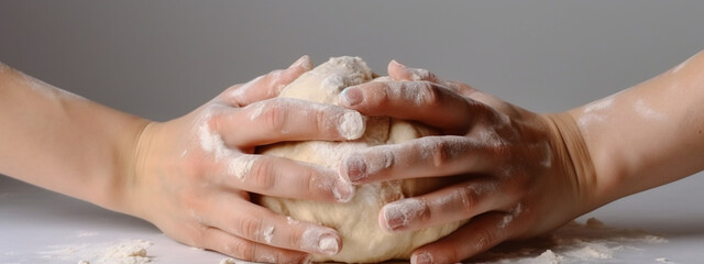 Obraz na płótnie Canvas Female hands making pizza dough. Generative AI