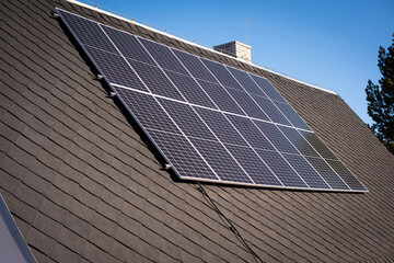 Solar panels on the roof of a private country house