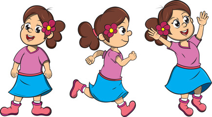 Dibujo vectorial de niña en diferentes poses.