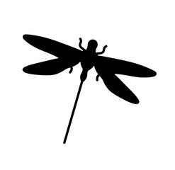 Vector isolated one single simplest symmetrical dragonfly with four wings top view colorless black and white outline silhouette shadow shape