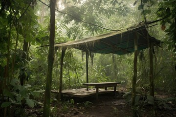 Canopy of the rainforest provided shelter. Generative AI