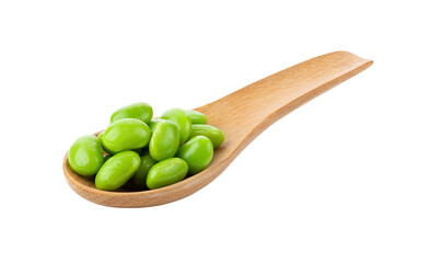 green soybeans in wood spoon isolated on transparent png