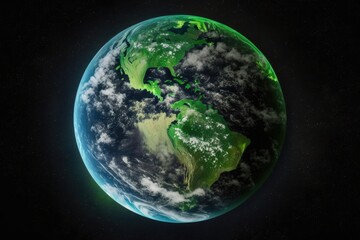 Naklejka na ściany i meble The green planet Earth view from space. Generative AI.