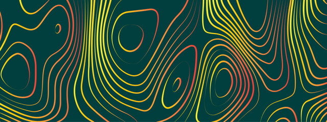 Orange and blue wavy abstract topographic map contour, lines Pattern background. Topographic map and landscape terrain texture grid. Wavy banner and color geometric form. Vector illustration.