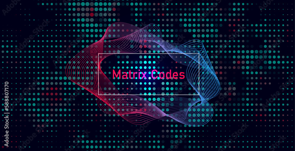 Poster the code of the background matrix falling from the top. vector particle pattern. data transfer.