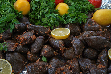 Dolma, Turkish traditional food, dried eggplant with stuffed rice ekşili patlıcan dolma   