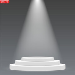 The white stage podium with shining spotlight in the black background. ( vector )