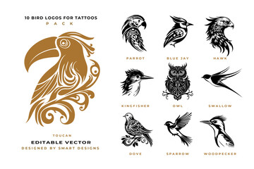 Birds Logos for Tattoos Pack x10