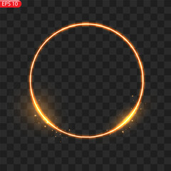 Fiery light circles glow effect, sparkling golden glitter