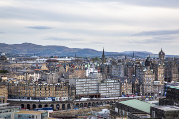 Aerial view of the city of Edinburgh from Calton Hill