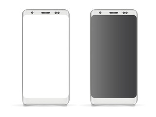 Set of realistic phone mockup. Modern stylish metal smartphone with white blank screen for writing area or object