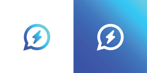 Instant chat or chat bubble and thunder icon logo design template