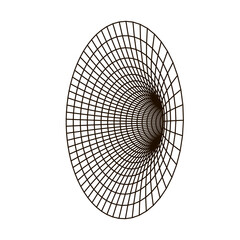 The portal, abstract form. Symbol 3d grid circular ornament. Communication tech internet network. Geometry graphic design. Technology geometric decoration. Black and white. Vector Illustration.