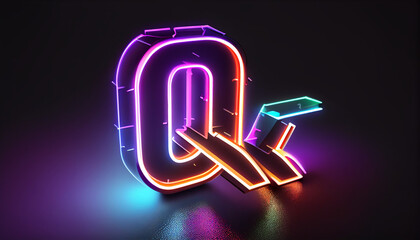 Letter Q - colorful glowing Neon alphabet With Ai generated image