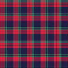 Red, navy, green plaid fabric seamless pattern for clothing design textile.Vector illustration.