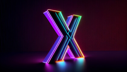 Letter X - colorful glowing Neon alphabet With Ai generated image