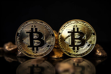 Photo Golden Bitcoins, generative ai