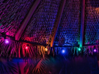 Multi-Colored Outdoor Lights in Tropical Hut