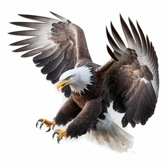 Obraz premium A bald Eagle is flying , white backround, AI generated Art