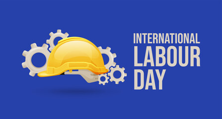 International labour Day May 1 Banner With Safety Helmet and Gear Illustration Concept