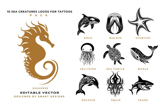 Sea Creatures Logos for Tattoos Pack x10
