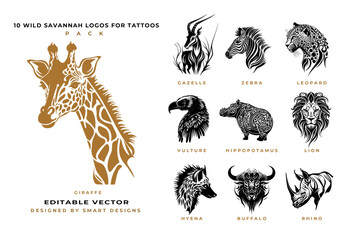 Wild Savannah Logos for Tattoos Pack x10 - obrazy, fototapety, plakaty