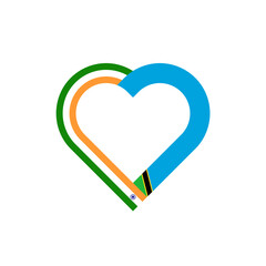 unity concept. heart ribbon icon of india and tanzania flags. vector illustration isolated on white background