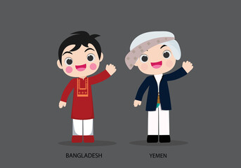 Obraz na płótnie Canvas Bangladesh and Yemen in national dress vector illustrationa