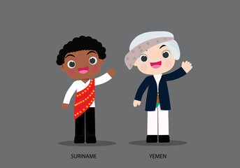 Obraz na płótnie Canvas Suriname and Yemen in national dress vector illustrationa
