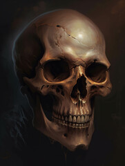 An intimidating skull with deepset eyes the source of a thousand eerie tales. Gothic art. AI generation.