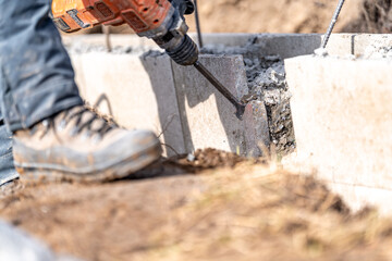demolition of concrete with an electric hammer