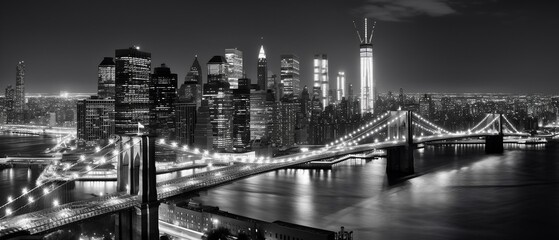 Obraz na płótnie Canvas View on a Bridge in New York City Cityscape Panoramic Photo Generative AI