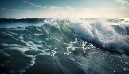 Naklejka na ściany i meble Close up on a Wave on a Sea Ocean Water 