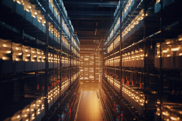 Fototapeta premium AI-optimized Warehouse: Illustration of an Intelligent, Self-Organizing Distribution Center