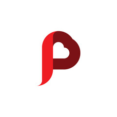 red letter p with heart logo vector