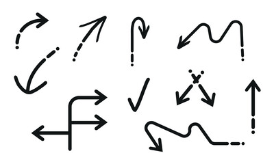 Hand drawn arrow set. Set of arrows in different directions on white background illustration