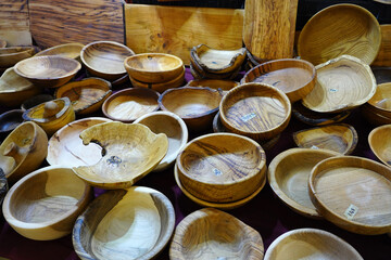 handmade wooden bowls and plates   el yapımı ağaç tabak lar   - obrazy, fototapety, plakaty