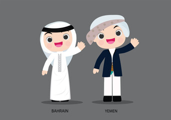 Obraz na płótnie Canvas Bahrain and Yemen in national dress vector illustrationa